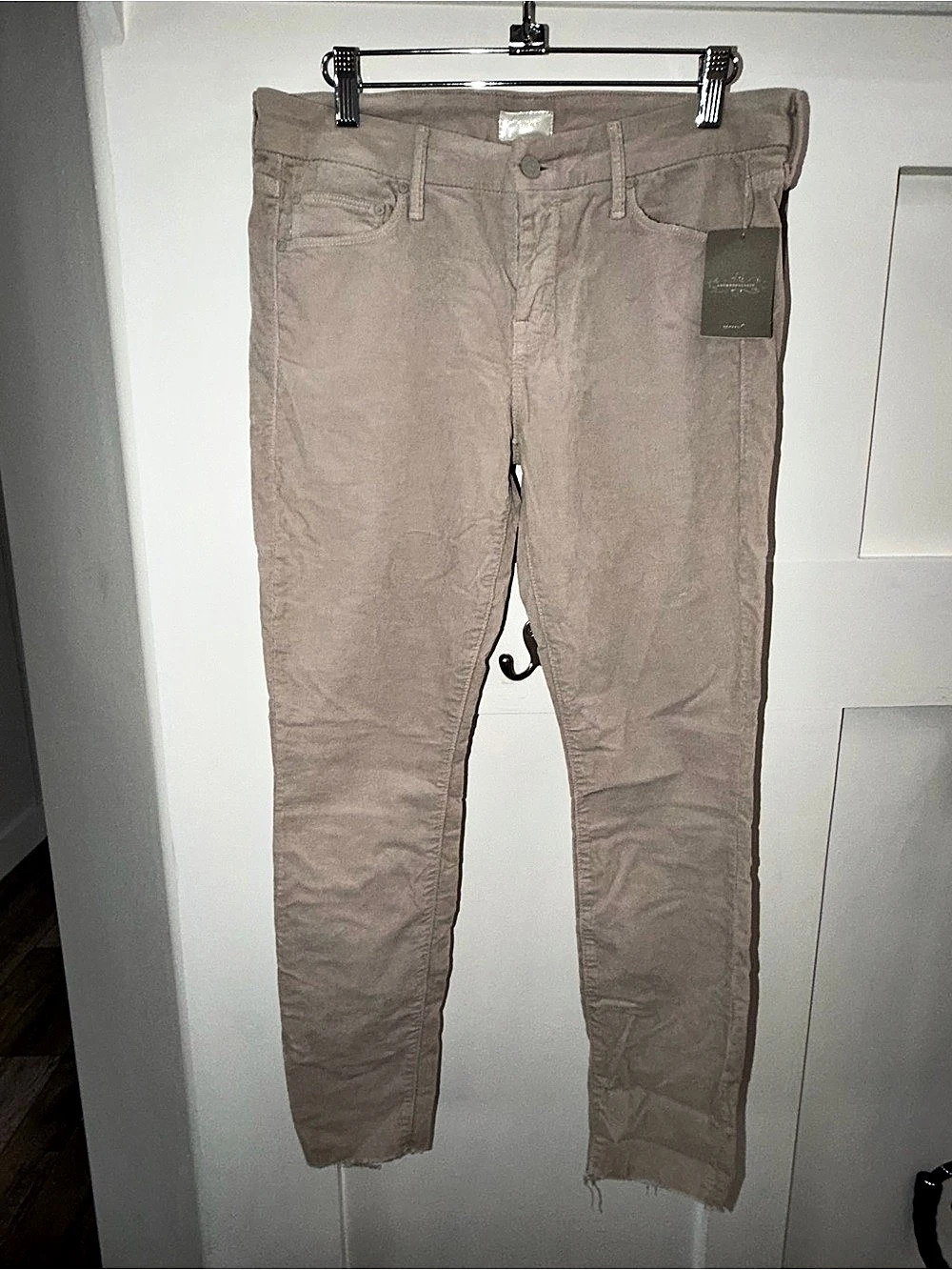 Mother Pants Women's 29 Beige High Waisted Looker Ankle Fray Hopscotch Corduroy